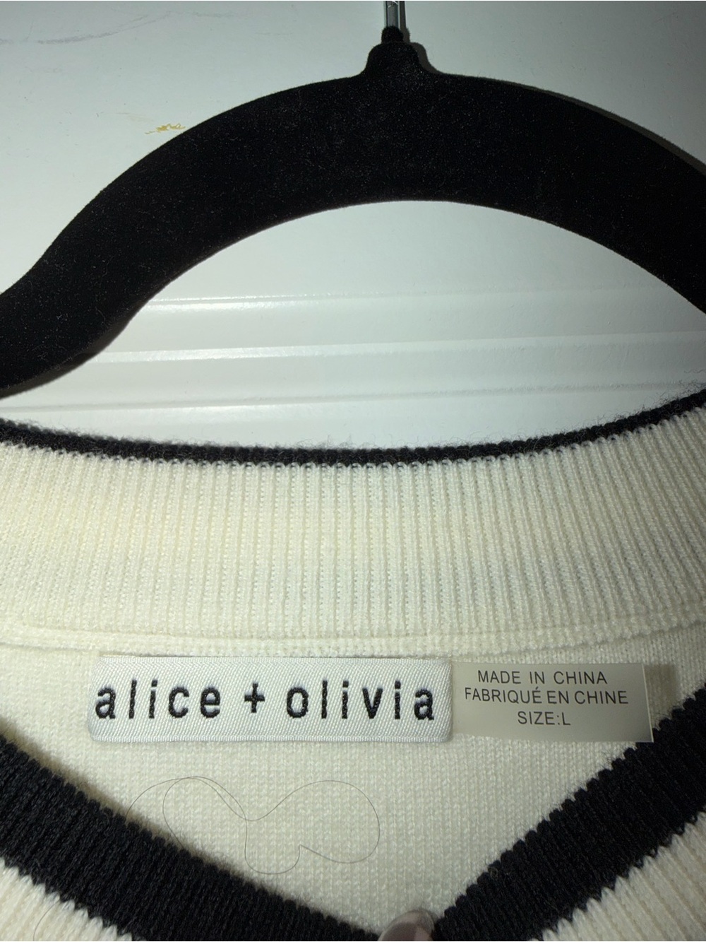 Alice + Olivia Ivory Graphic Crewneck Sweater with Multicolor Patches - Picture 2 of 4